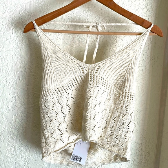 H&M halter crochet tie top in cream new with tags. Size L. - Picture 1 of 4